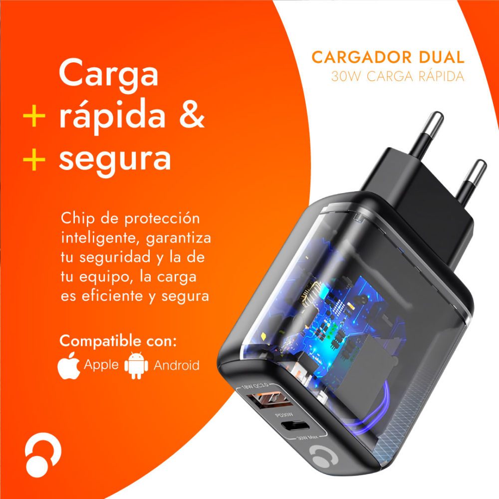 PLAYER CARGADOR DUAL 30W 2